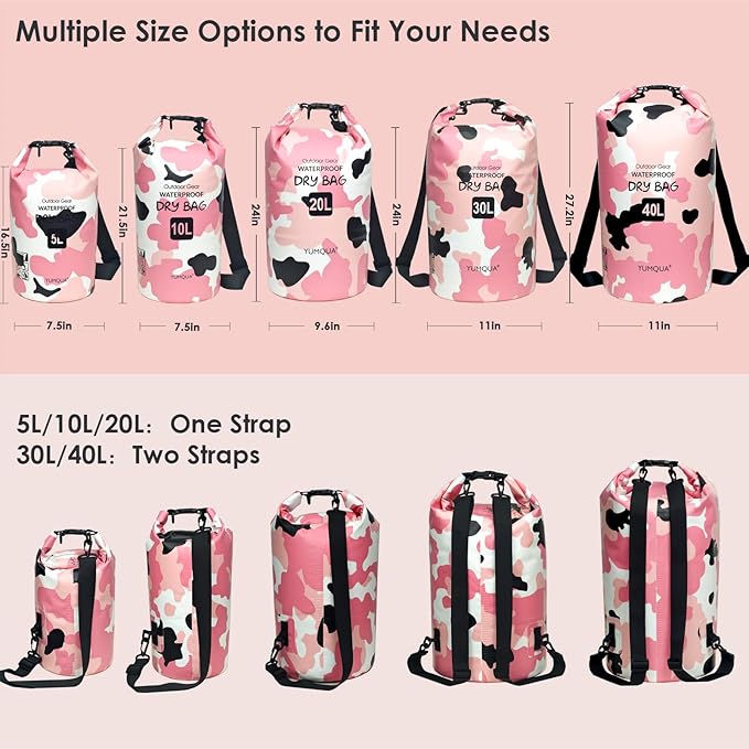 Waterproof Dry Bag Backpack 5L/10L/20L/30L/40L, Roll Top Floating Waterproof Storage Bags for Kayaking, Boating, Swimming, Hiking, Camping and Fishing