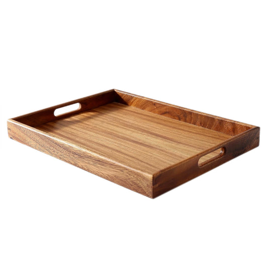 MOOKOMI Walnut Wood Serving Tray with Handles - Stylish Coffee and Food Tray for Home, Ottoman, or Dining Use(15.7 Inches)