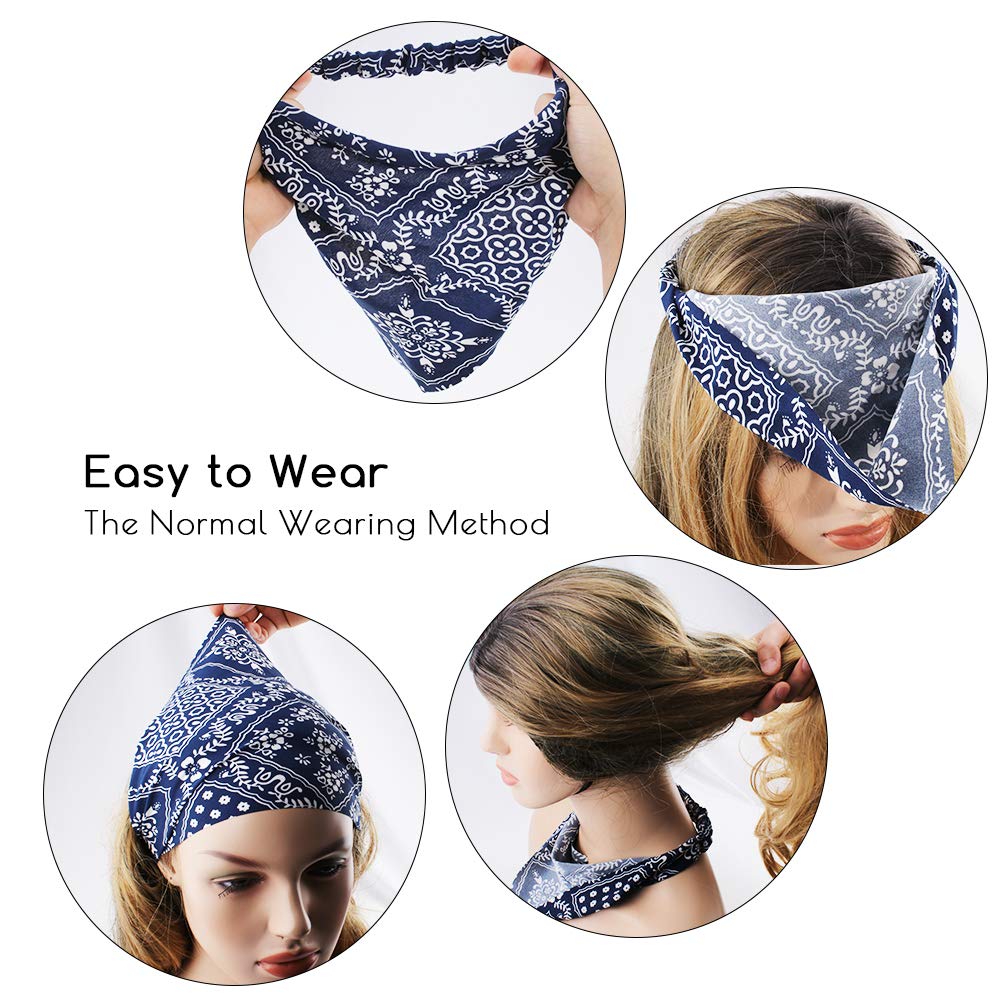 TOBATOBA Floral Elastic Hair Scarf Headband Set of 5 Boho Triangle Chiffon Bandanas for Women and Girls - Head Wraps, Hair Accessories