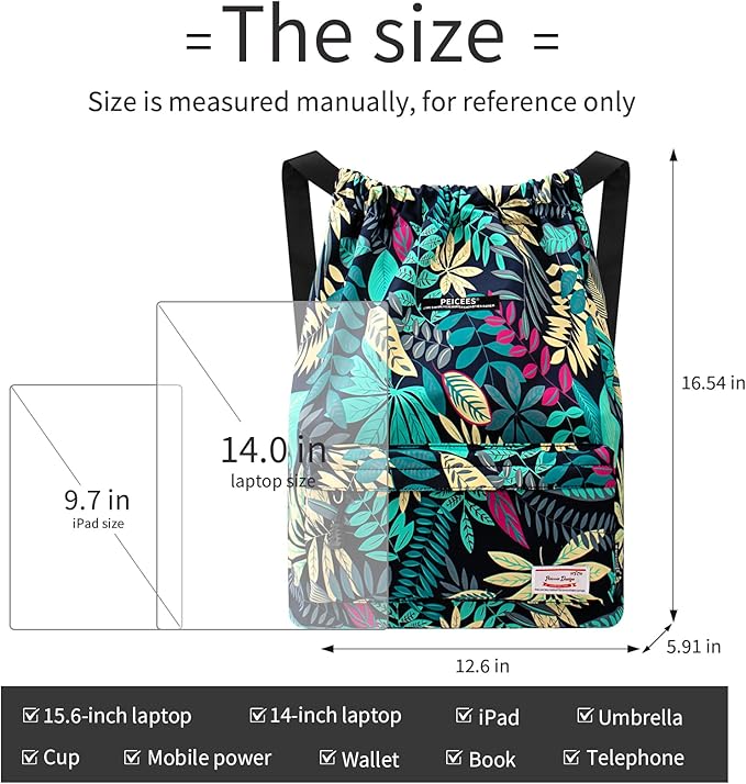 Peicees Waterproof Drawstring Sport Bag Lightweight Sackpack Backpack for Men and Women