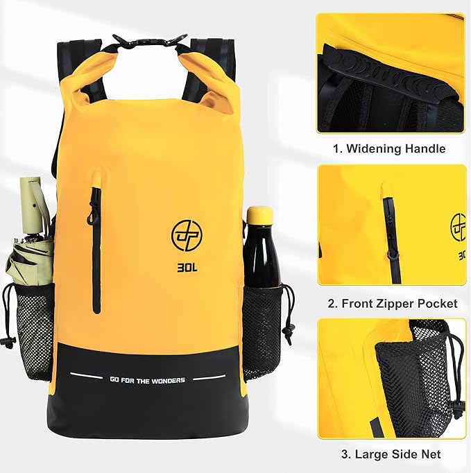 UPWELL 30L Waterproof Dry Bag Boating Backpack for Travel Hiking Camping Kayaking Hiking Swimming Floating Submersible Dry Bag yellow