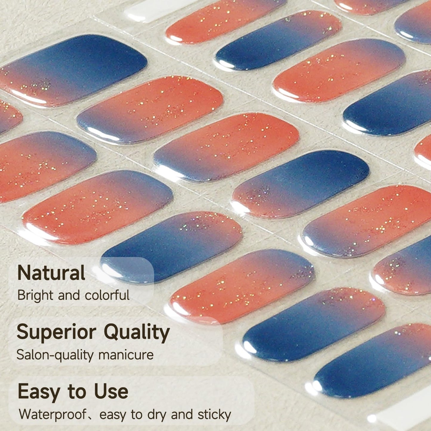 DUKASOU Semi Cured Gel Nail Strips for Christmas, 28 pcs Gel Nail Strips Work with Any UV Lamp, Long Lasting Gel Nail Stickers Full Nail Wraps, Salon Quality, Easy to Apply (Sunset)