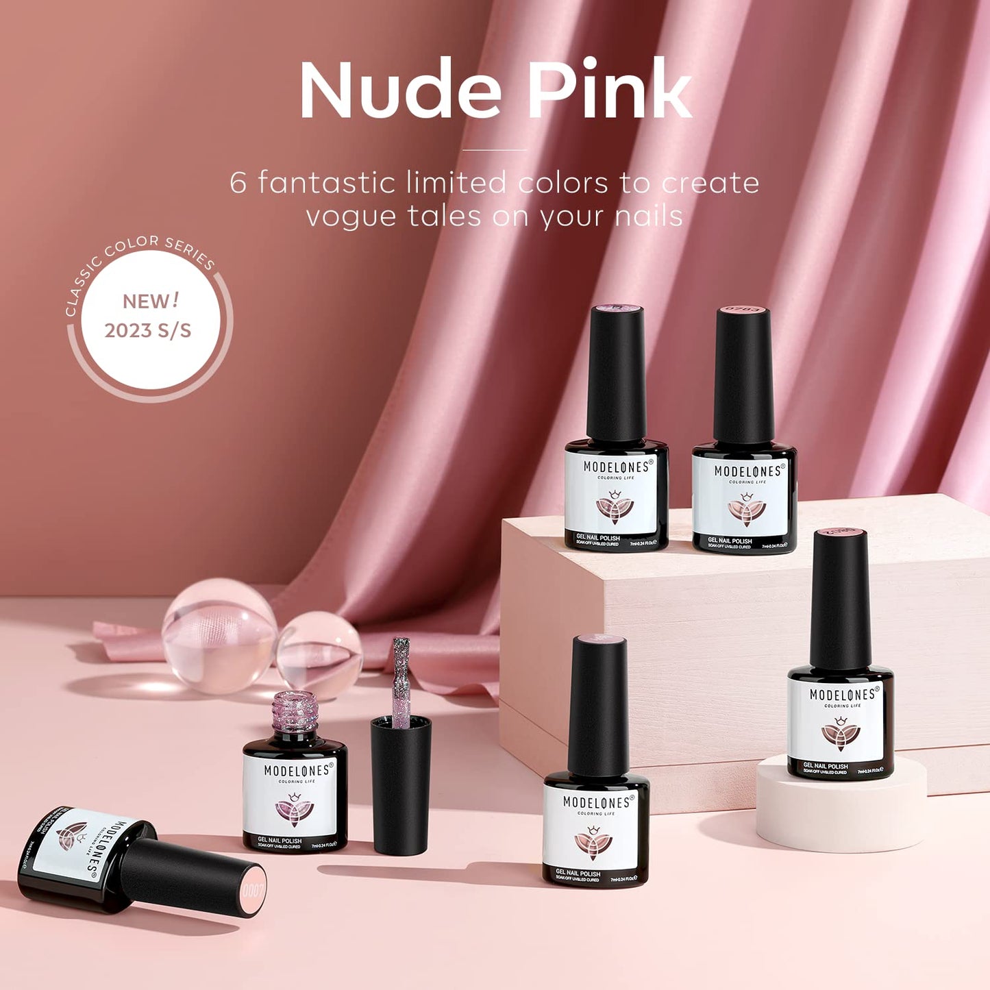 Modelones Gel Nail Polish, Nude Pink 6 Colors Gel Nail Polish Set Neutral Pink Glitter Nail Polish Gel Classic Nude Sheer Pink Gel Polish LED Nail Art Manicure Soak Off DIY Salon Gifts for Women Girls