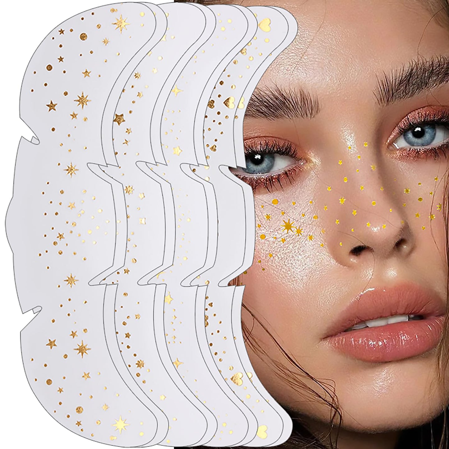 Face Glitter Freckles Tattoo, Gold Glow Up Makeup Patches, Face Glitter Makeup Speckles Patches, Cute Glitter Makeup Accessories for Women Cosmetic Glitter for Face - 20 Counts