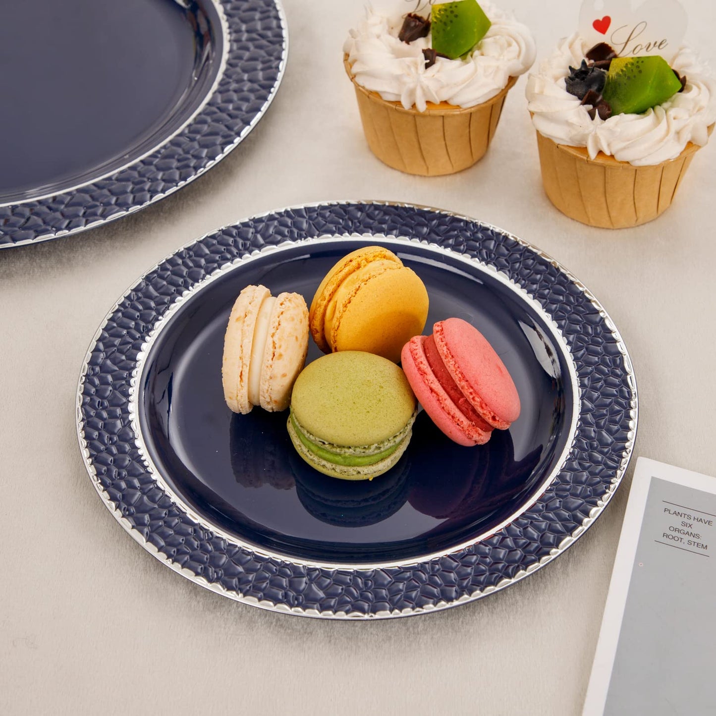 Ciaell 150 PCS Blue and Silver Plastic Plates - Blue Disposable Plate include 50 Plates, 25 Knives, 25 Forks, 25 Spoons, 25 Cups for Weddings & Party & Graduation