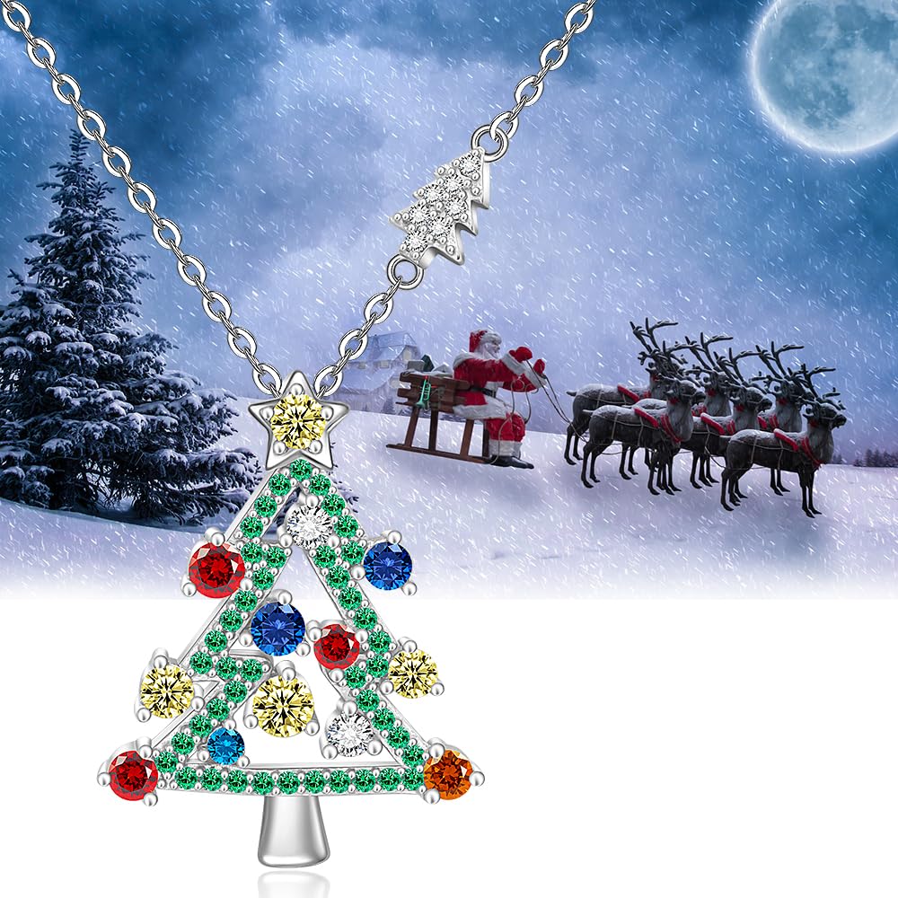 LOVGIFSET Christmas Necklace Christmas Tree Necklace for Women Sterling Silver Green Tree Pendant Xmas Gift