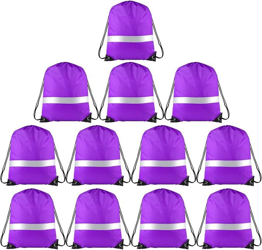 KUUQA 12 Pcs Drawstring Backpack Bag Bulk Reflective Backpack Purple String Bags Cinch Sack Backpack for Team Yoga Sport Gym Traveling