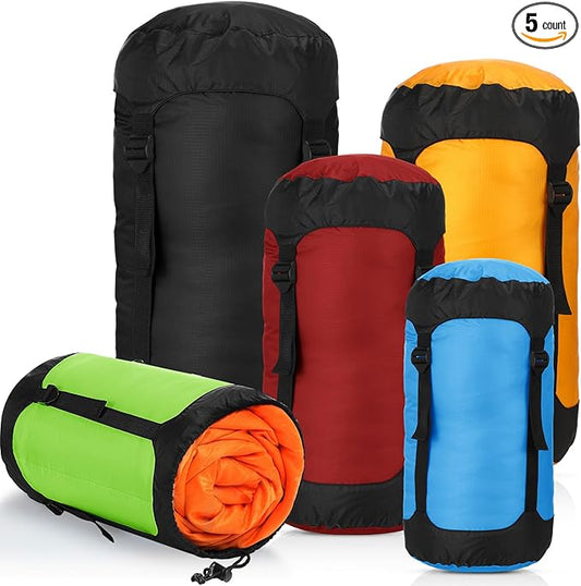5 Pcs Compression Sacks for Backpacking 5L/10L/15L/20L/35L Camping Sleeping Bag Stuff Sack Water Resistant Sleeping Bag Storage Sack for Space Saving Hiking Gear
