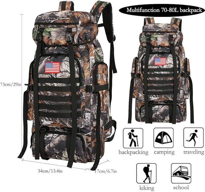 Hiking Backpack for Men 70L/100L Camping Backpack Military Rucksack Molle 3 Days Assault Pack for Climbing