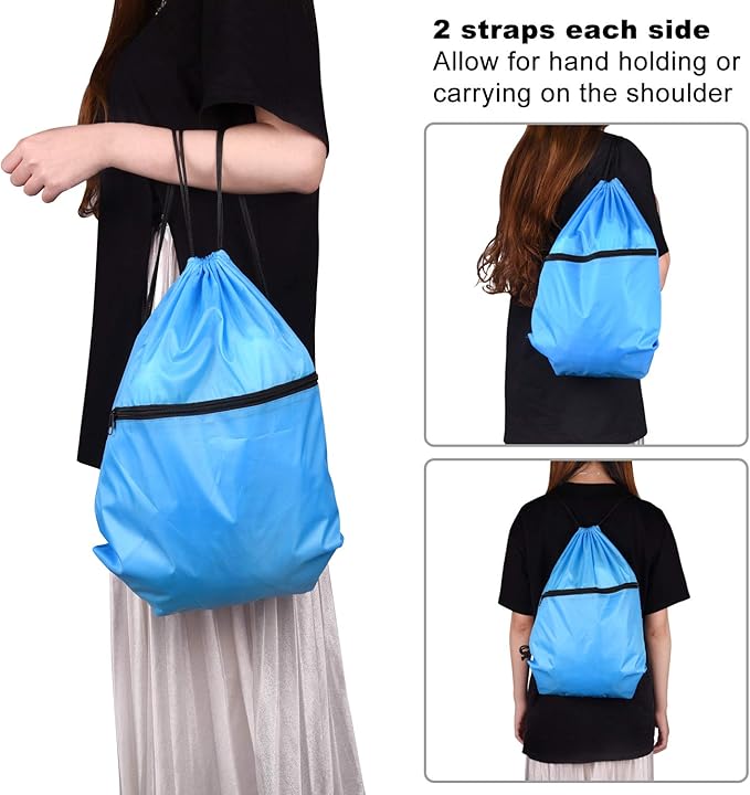 KUUQA 12Pcs Drawstring Bag Sports Gym String Backpack Bulk Cinch Bag Sackpack with Zipper for School Yoga Sport Gym Traveling