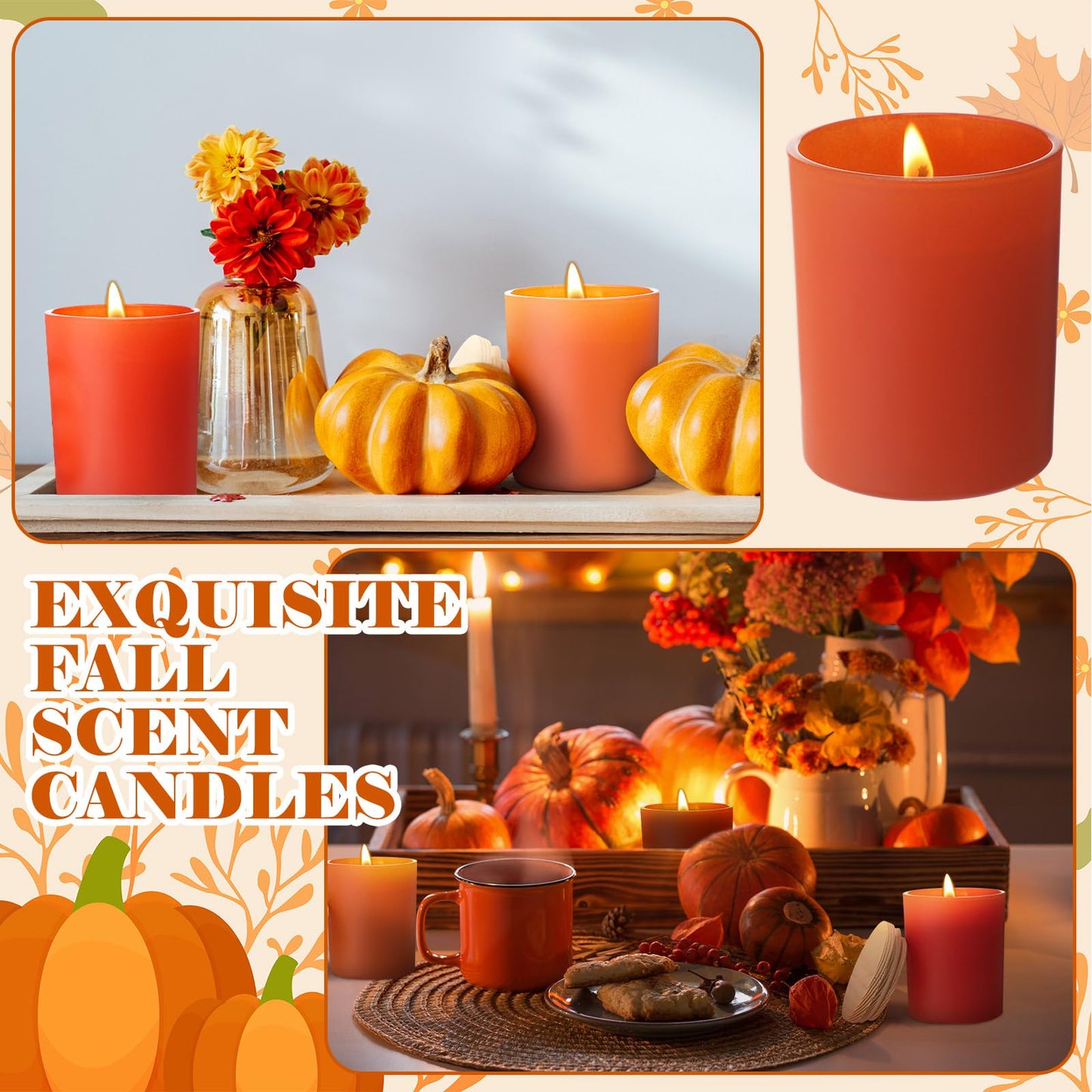 Yuntau 6 Pack Fall Scented Jar Candles for Home Kitchen Scented Natural Soy Wax, Fall Candle Gifts Set for Women Men Fragrance of Autumn Pumpkin Wreath Apple