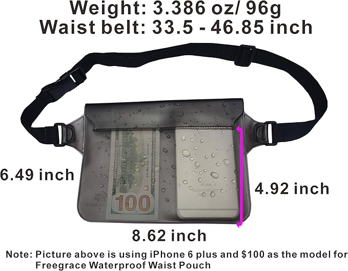 Waterproof Pouches with Waist Strap / Pouch Case Bundle Set- Keep Your Phone & Valuables Dry and Safe - Waterproof Dry Bags for Boating Swimming Snorkeling Kayaking Beach Water Parks Pool