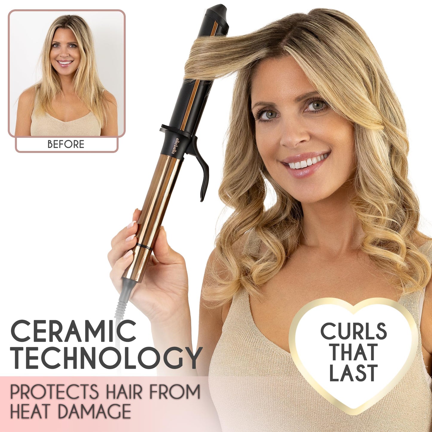 ELLA BELLA® Curling Iron 1.5" • Professional Hair Curler • 1.5 inch Curling Iron • Ceramic Curling Irons • Transform Your Look in Seconds • Suitable for All Hair Types • Say Goodbye to Heat Damage