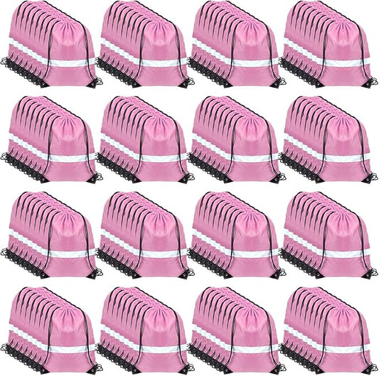 GoodtoU Drawstring Backpacks with Reflective Strip, Bulk Bags for Sport, Travel, Team (128Pcs, Pink)
