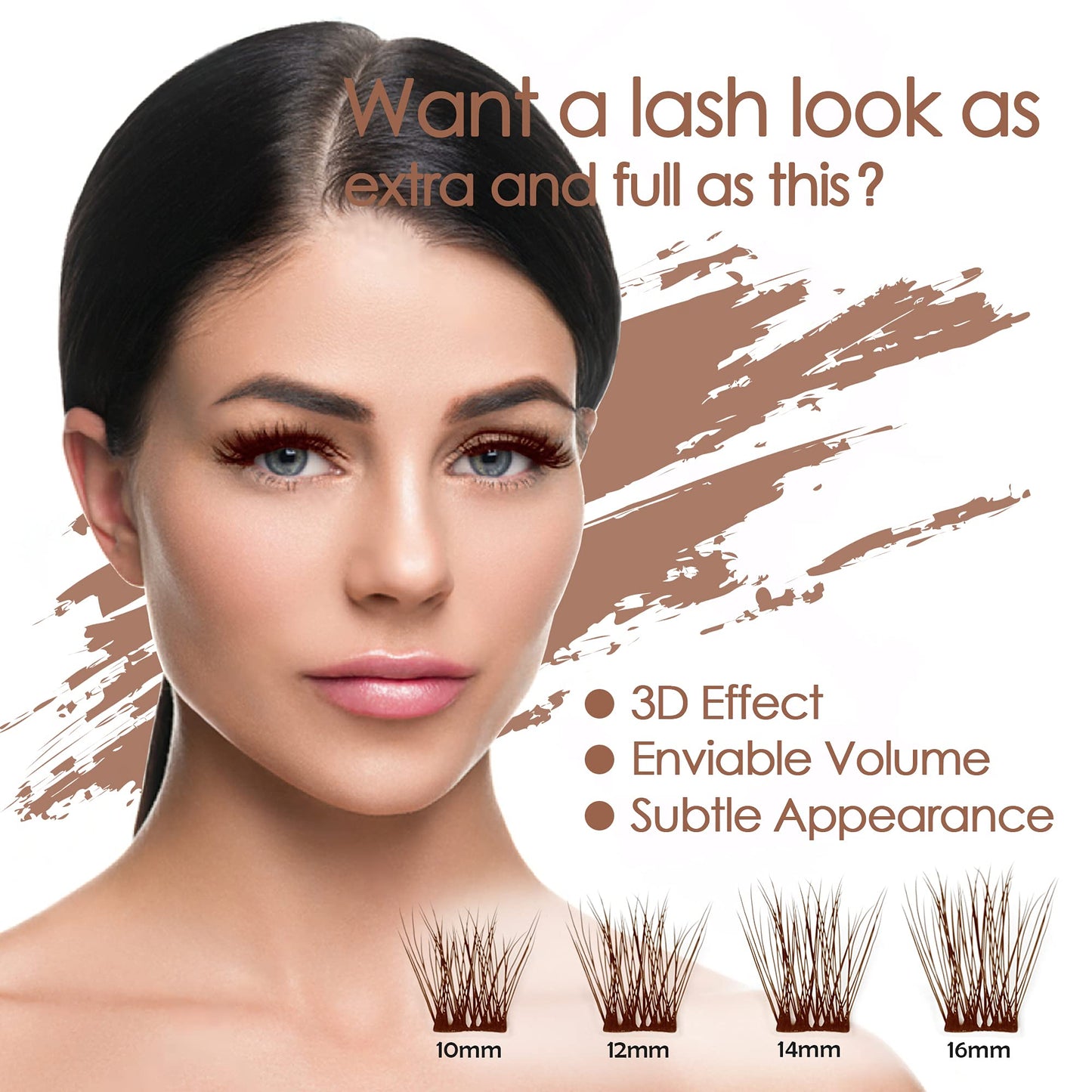 DIY Eyelash Extension, 3D Effect Individual Melt Flare Lash Cluster Natural Lashes Set, Home Eyelash Extension, Lashes Pack (10MM-Amber)