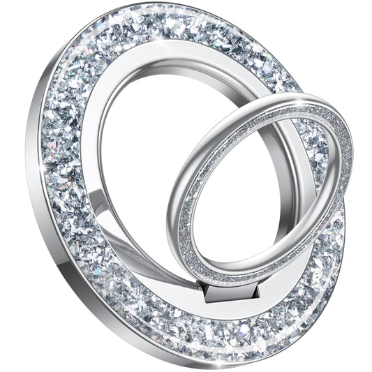 Lamicall Magnetic Phone Ring for MagSafe Grip - 2025 [Super Magnet] Stylish Twinkle Ring Holder Stand with [Upgrade Gear Hinge], Mag Safe Accessory for iPhone 16 15 14 13 Pro Max Plus, Glitter Silver