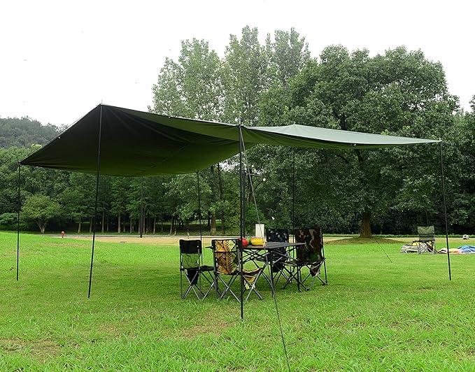 Wind Tour Portable Multifunctional Outdoor Camping Traveling Awning Backpacking Tarp Sunshade Lightweight UV Protection and PU 3000mm Waterproof Rain Fly Tarp Shelter (118 * 118 inches)