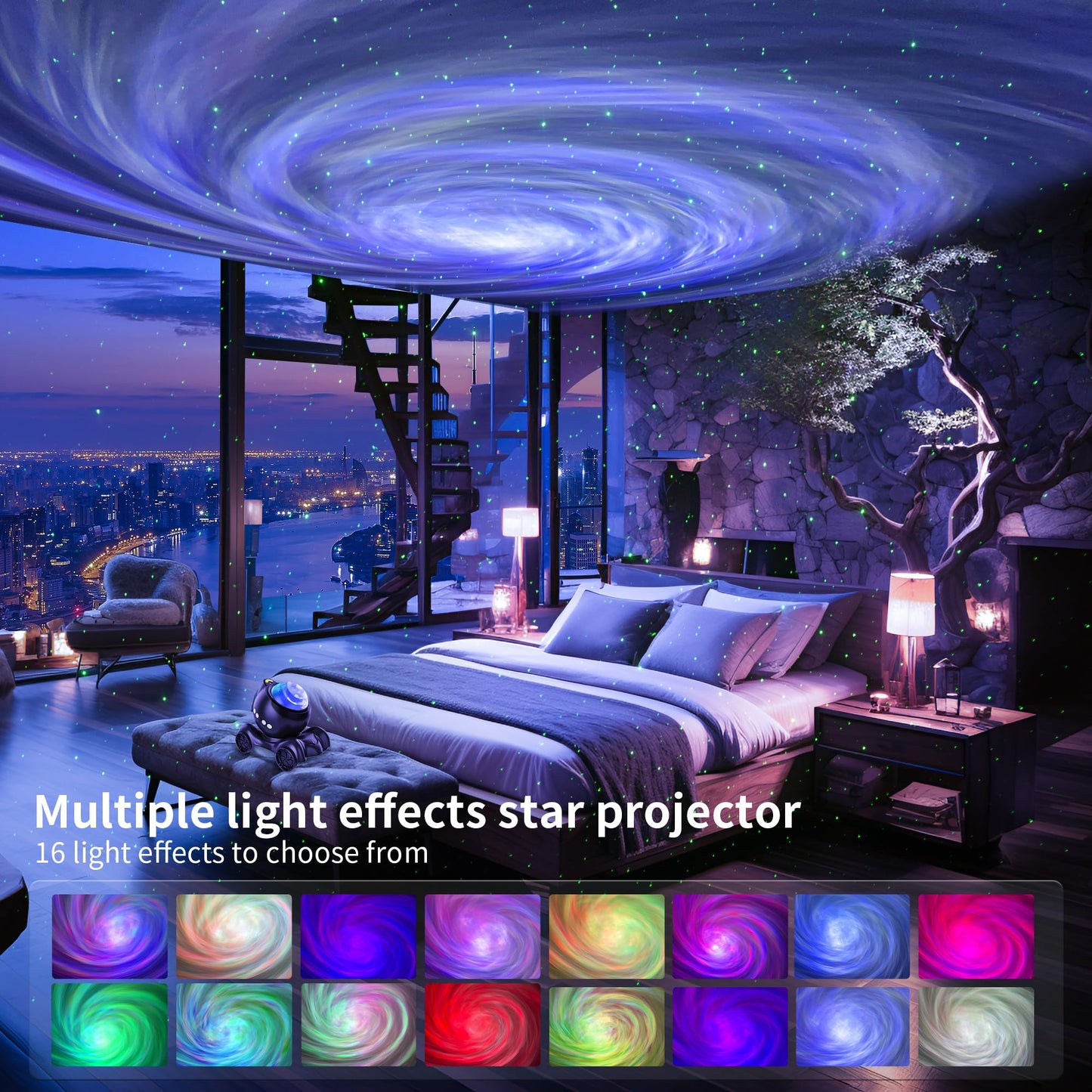 ENOKIK Galaxy Projector, Star Aurora Projector Built-in Bluetooth Speaker, Night Light for Kids Adults, White Noise Light for Home Decor/Relaxation/Party/Music/Gift (Black)