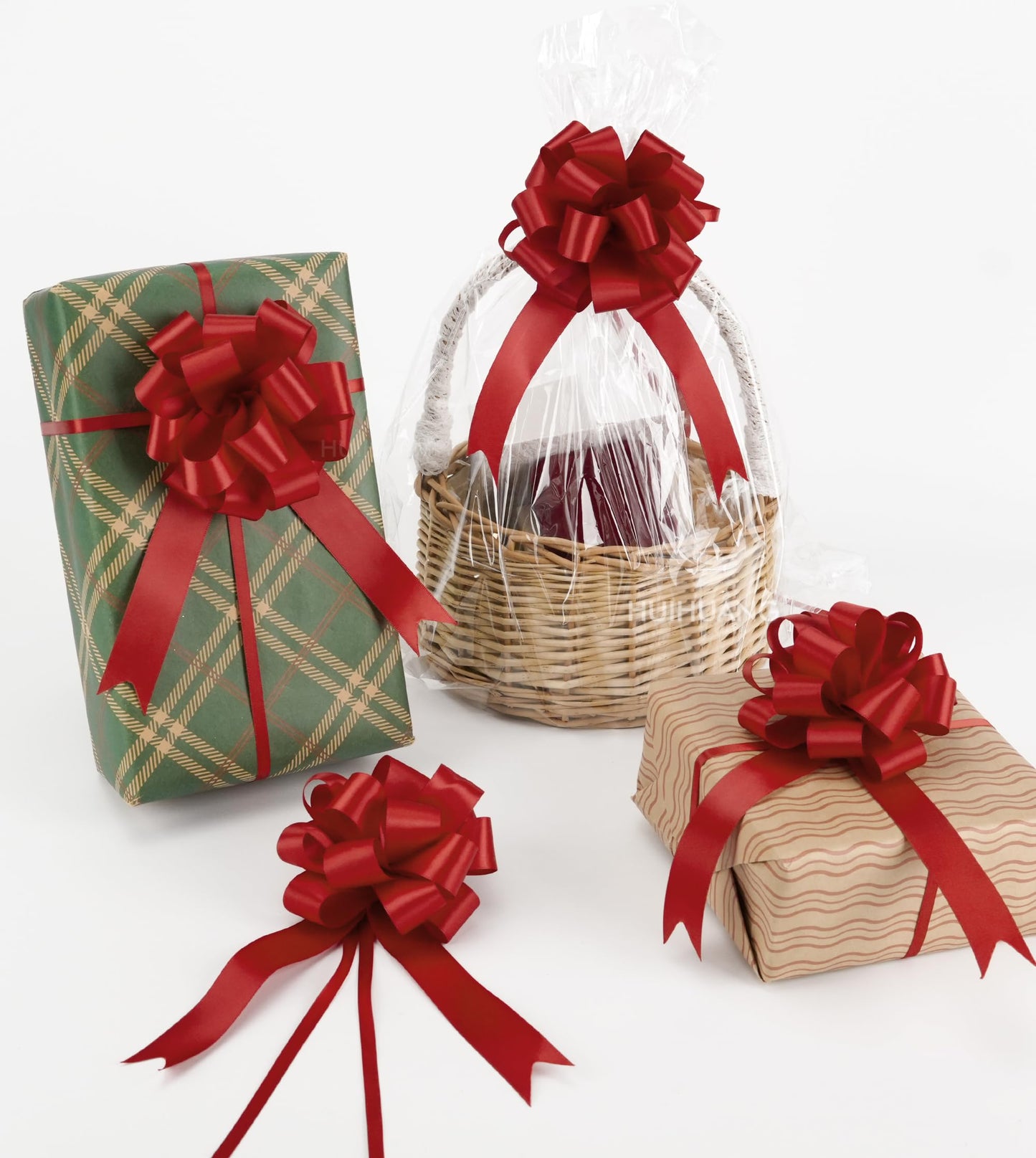 HUIHUANG Red Pull Bows for Gift Wrapping 4"x8" Red Christmas Bows 12 PCS Satin Gift Bow for Presents, Gift Basket, Paper Bag, Wrapping Accessories, Wreaths, Holiday Christmas Decor