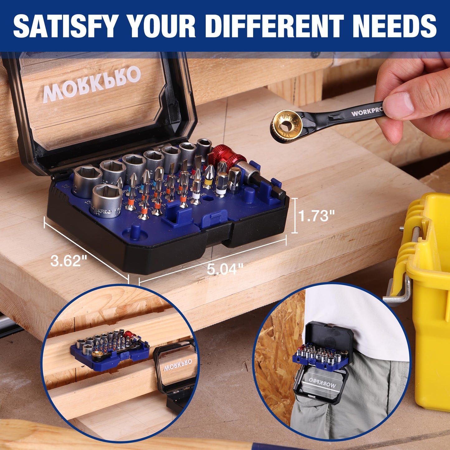 WORKPRO 34-Piece 1/4" Mini Ratchet Wrench, 72-Tooth, Right Angle Screwdriver Mens Gifts, 90 Degree Offset Ratcheting Screwdriver Pocket Mini Low Profile Ratchet Wrench Bit Socket Set for Tight Space