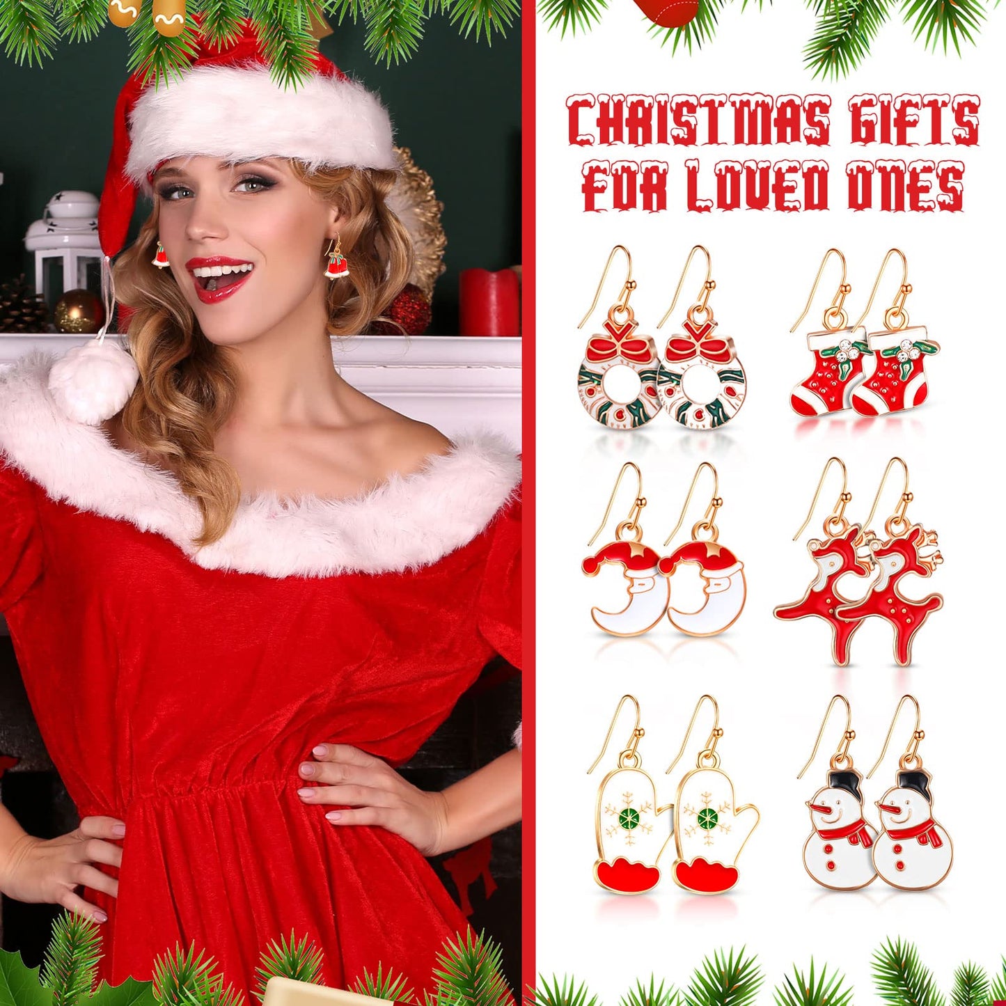 54 Pairs Christmas Earrings for Women Xmas Drop Earrings Set Holiday Jewelry Earrings Christmas Tree Snowflake Santa Claus Earrings Merry Christmas Earrings Gift for Xmas Party Decorations