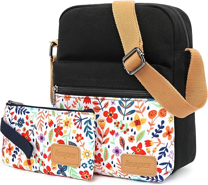 Leaper Girls Crossbody Purses for Kids 2 PCS Cross Body Bag Women Messenger Bag Girls Canvas Bag Cross Body Purse Set