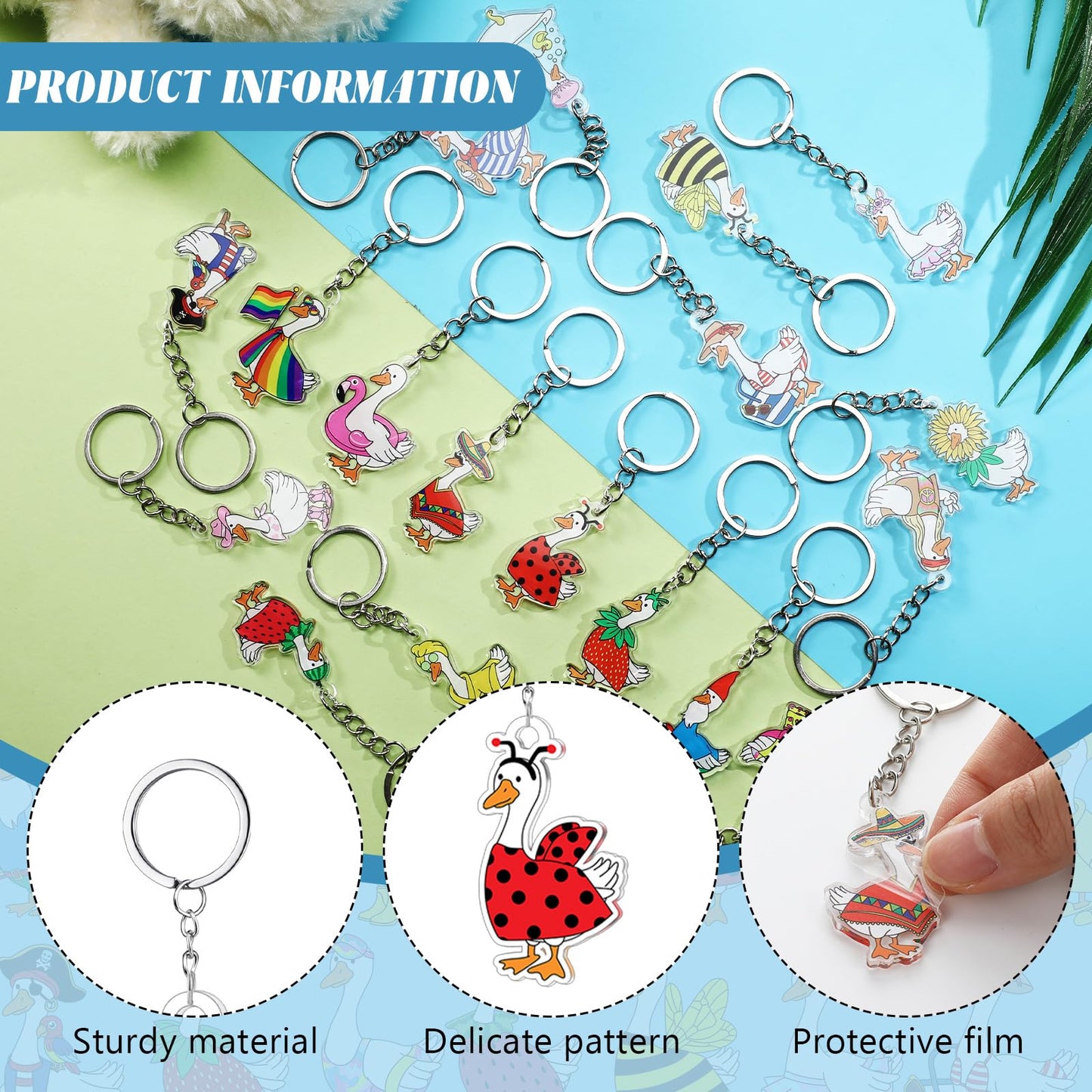 100 Pcs Cute Silly Goose Keychains Bulk, 19 Styles Featuring Pirate Bee Lifeguard Gnome Strawberry, Funny Acrylic Silly Goose Key Chains for Birthday Party Favors Game Prizes Classroom Teen Gifts