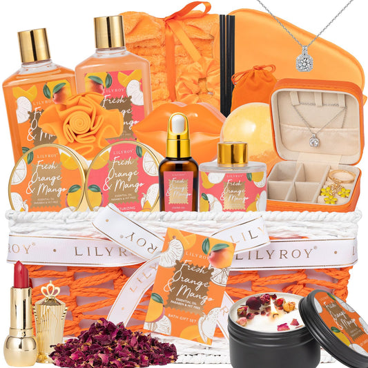 Mothers Day Gifts for Mom - 23-Piece Tropical Bath & Body Basket Set for Women, Spa Gift Basket with Shower Gel, Bath Bomb | Christmas Valentine's Birthday Gift All Occasion Holiday Gift Idea for Her