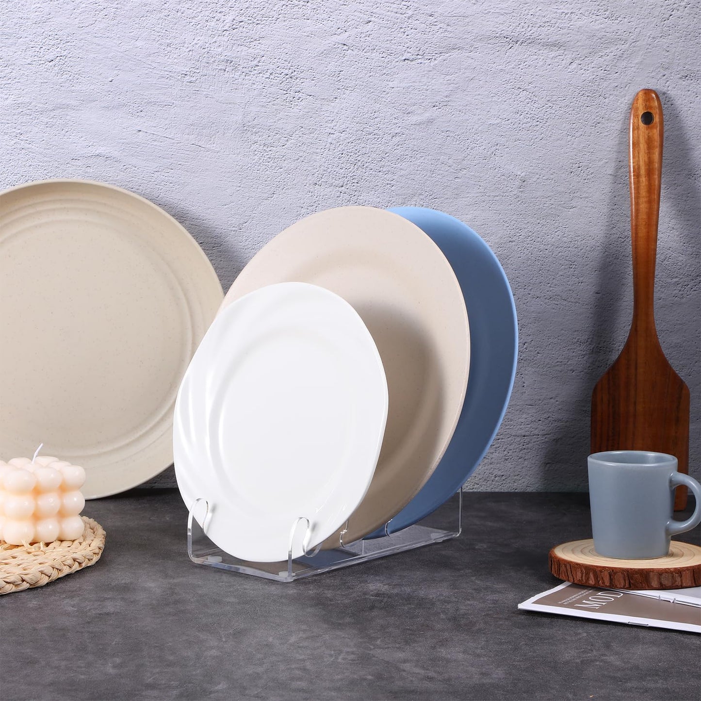 4 Pcs 3 Tier Plate Dinnerware Display Stand Acrylic Clear Plate Stand China Platters Holder Setting Racks for Display Pictures or Plate, Kitchenware, Home Office Supplies Festival Party Decoration