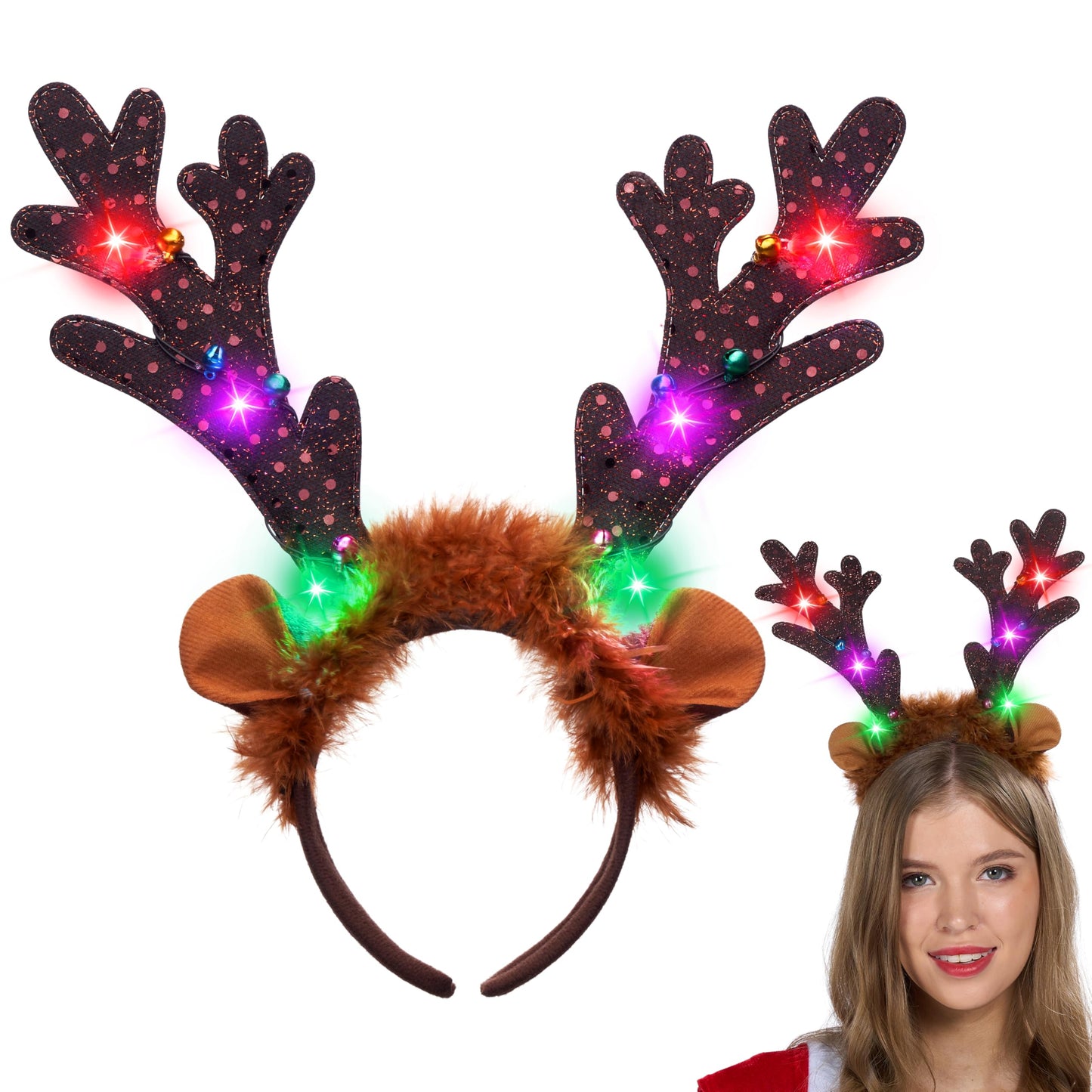 JOYIN Christmas Light Up Antler Headband, Long Antler Headband for Adult Kids Christmas Party Favor Supplies Xmas Accessories Holiday.