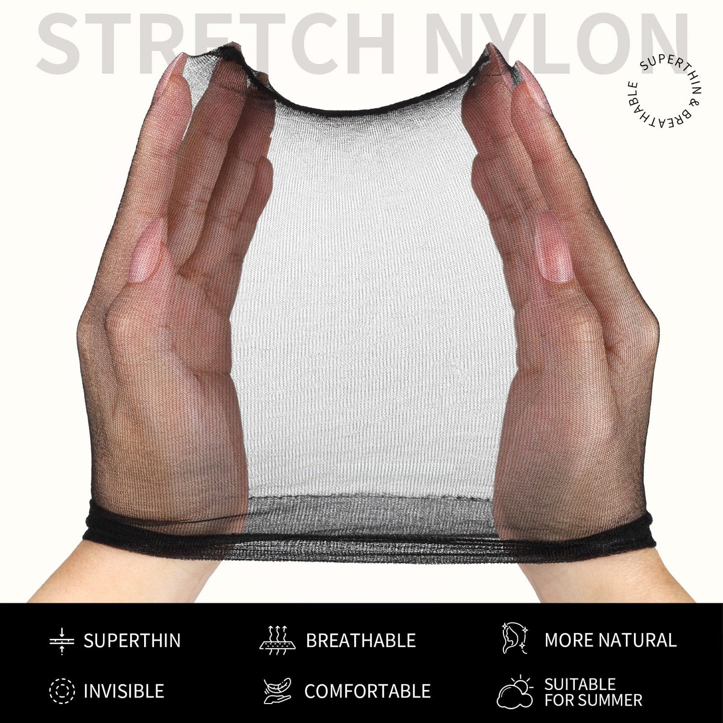 Fandamei HD Wig Caps Super Thin, 4PCS Ultra Thin Wig Caps Black, Nylon Wig Cap for Women Stretchy, Natural Transparent HD Wig Caps for Lace Front Wigs. Summer Wear Comfortable Wig Cap(Black)