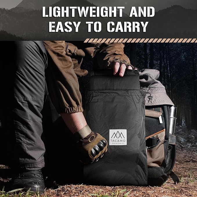 Waterproof Camping Tarp Shelter for Backpacking, Hiking, Hammock, and Bushcraft (Black, 10 FT x 12 FT)