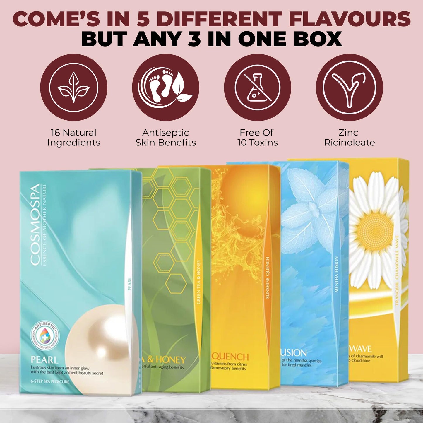 CosmoSpa Deluxe Six-Step Pedicure Set - 3 Pack, Premium Foot Care Kit for Ultimate Spa Experience at Home, Perfect for Relaxation and Rejuvenation (Pearl)