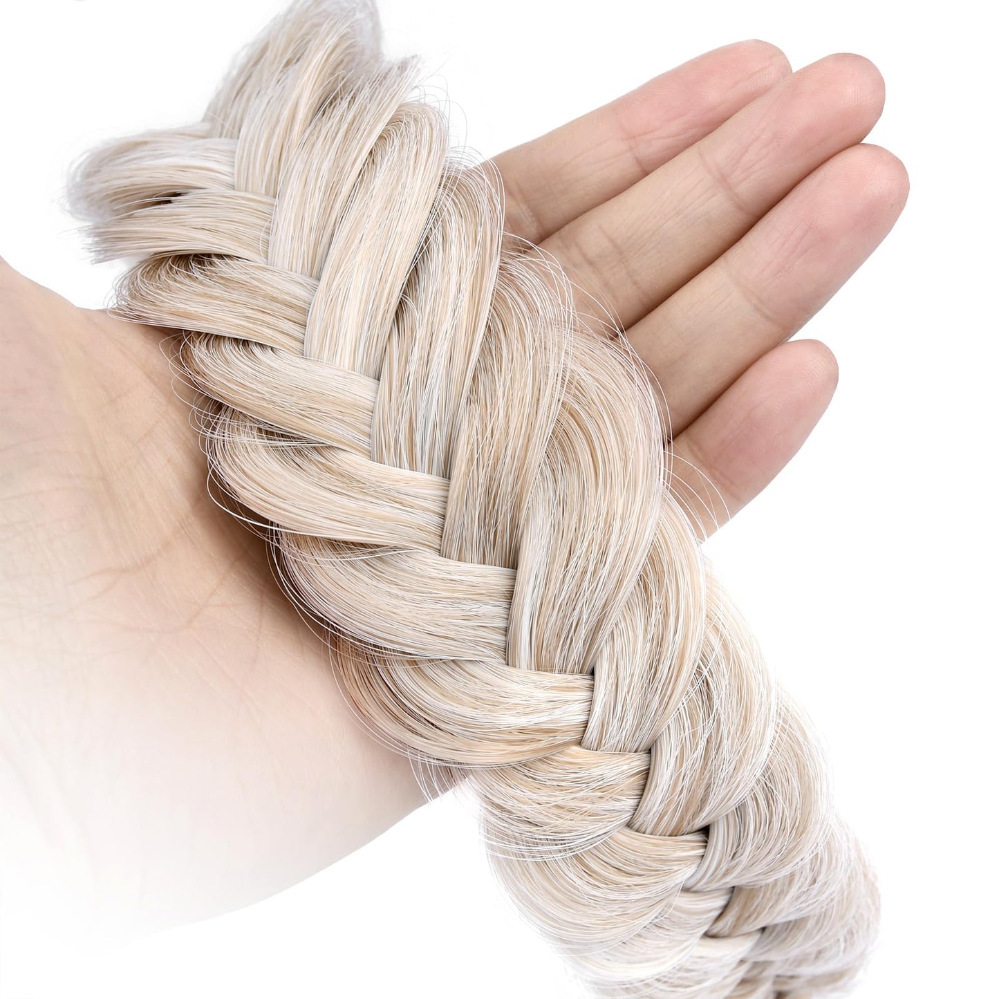 DIGUAN Wide Messy Braided Headband With Teeth Synthetic Hair Plaited Headband High Elasticity Braids Chunky Fishtail Braided Hair Band Hairpiece for Girls Women Beauty Accessory (White Blonde)