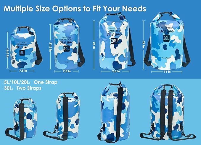 Waterproof Dry Bag Backpack 5L/10L/20L/30L/40L, Roll Top Floating Waterproof Storage Bags for Kayaking, Boating, Swimming, Hiking, Camping and Fishing