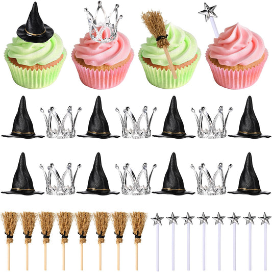 36 Pcs Witch Cupcake Toppers Witch Cake Topper Crown Cupcake Topper for Witch Party Decorations Mini Witch Hat Princess Cake Decorations for Witch Birthday Party Themed Party Favors