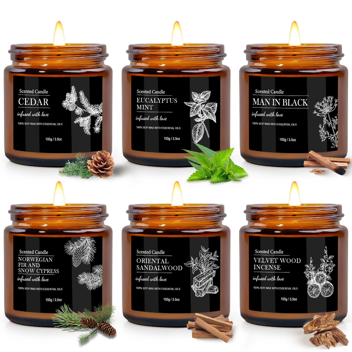 Scented Candle Set | Men Candle Set - 6 Pack Candles for Home Scented, Aromatherapy Candle for Men,150 Hour Burn Time, Masculine Candles Gifts for Birthday, Father's Day