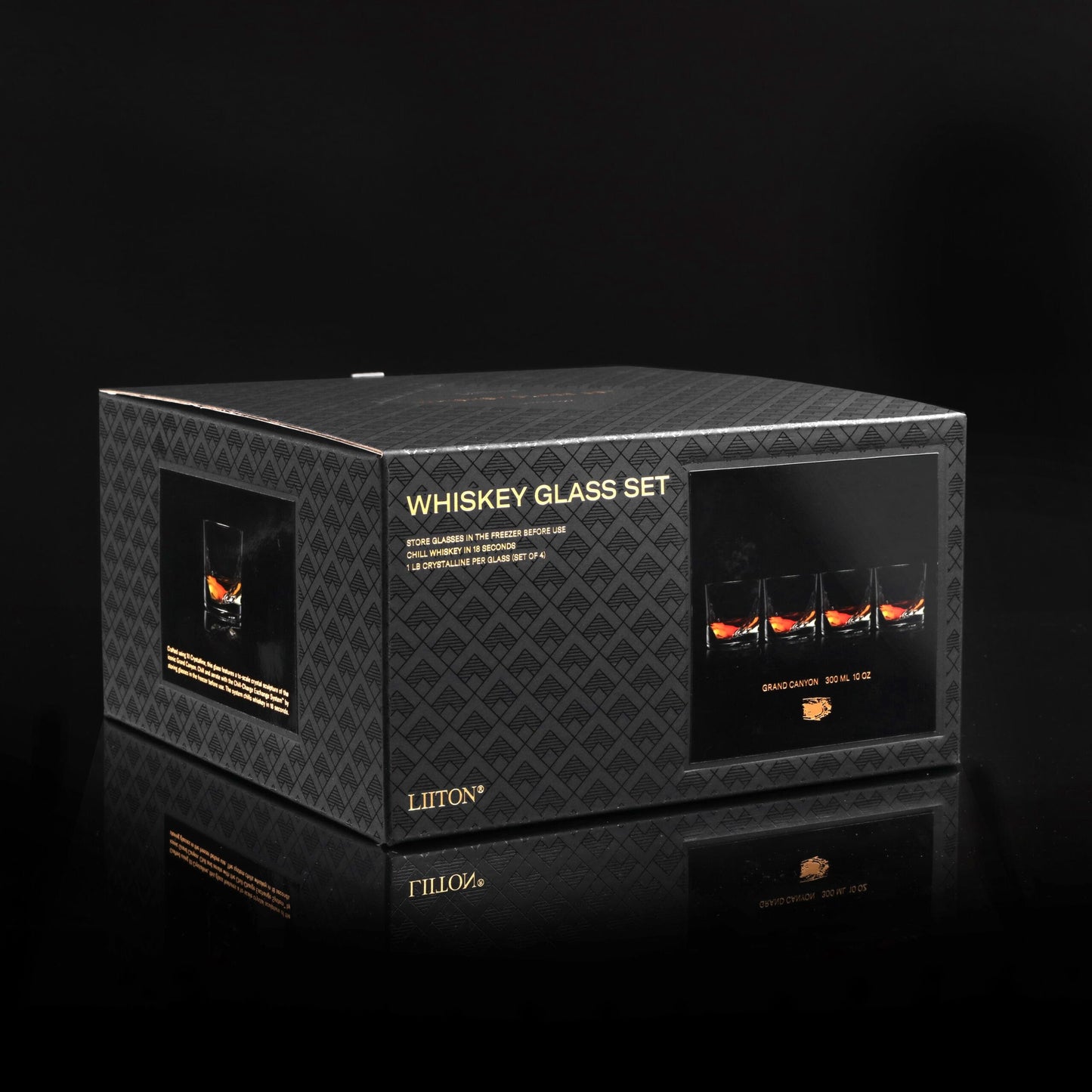 LIITON Grand Canyon Heavy Crystal Whiskey Glasses Gift Set of 4, Thick Freezable Bourbon Glass 1lb Each, Premium Whiskey Gifts for Men, Frozen Crystal Chills Cocktails, 10 oz