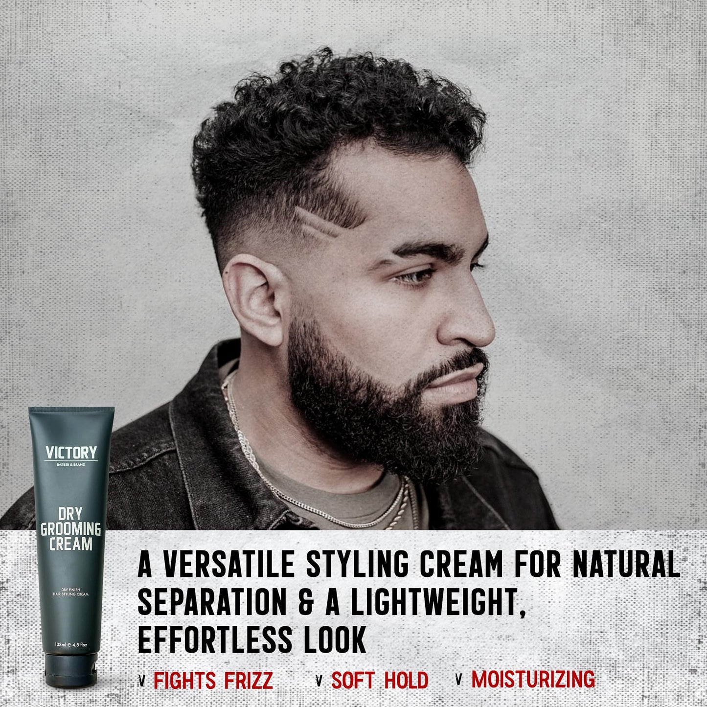 Dry Grooming Hair Cream for Men by Victory Barber & Brand | Men’s Hair Products Made in the USA | Anti Frizz Styling Cream | Wave Pomade for Styling Medium Length Hair with a Natural Finish
