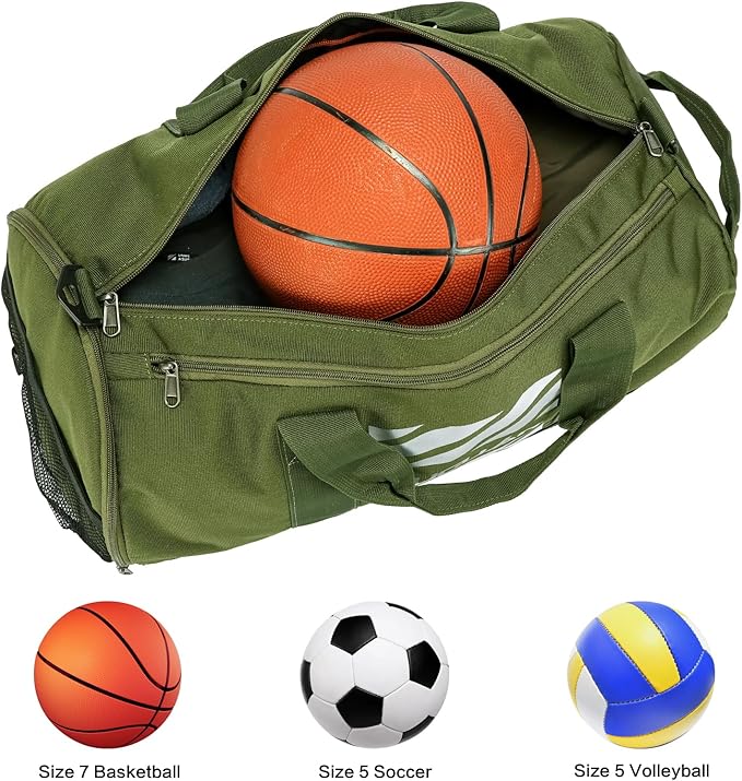 TUGUAN Basketball Gym Bags for Men Women Small Travel Duffle Bag with Wet Pocket & Shoes Compartment Overnight Weekender Duffel Bag Sports Gym Tote bag Man 40L, Green