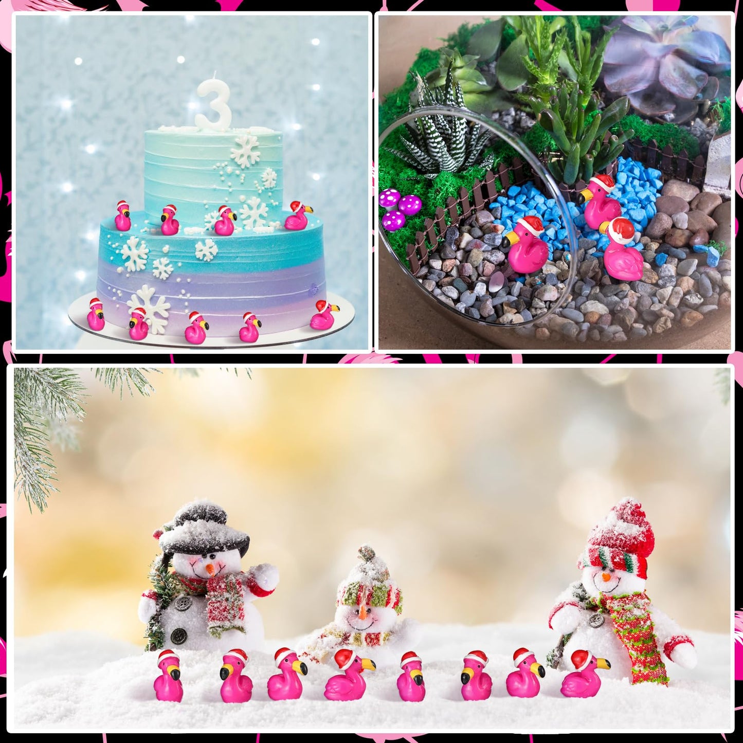 VioraWhite 100 Pcs Mini Resin Flamingos Ducks with Santa Hat Christmas Pink Flamingo Figurine Tiny Animals Set for Garden Lawn Decor DIY Craft Dollhouse Micro Landscape Aquarium Ornaments Party Gifts