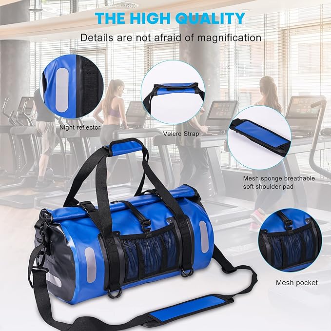 WILD HEART Waterproof Bag Duffel Bag 20L 30L 40L with Welded Seams Shoulder Straps, Mesh Pocket for Kayaking, Camping, Boating,Bicycle,Motorcycle