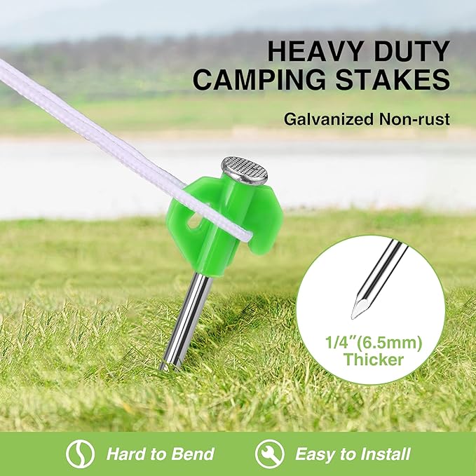VILLEY 10" Tent Stakes Heavy Duty Galvanized Camping Stakes Accessories, with Storage Bag