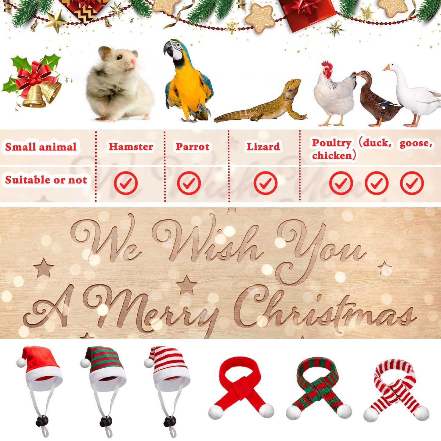 Weewooday 12 Pcs Mini Christmas Pet Santa Hat Scarf Set Adult Xmas Small Animal Tiny Santa Hat with Adjustable Chin Strap for Chicken Cat Dog Hamster Guinea Gift(Small,Stripe Style)