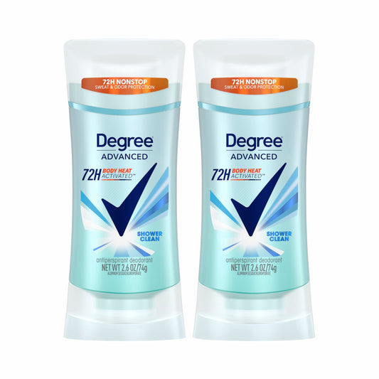 Degree Antiperspirant Deodorant Shower Clean Twin Pack 72-Hour Sweat & Odor Protection Antiperspirant for Women with Body Heat Activated Technology 2.6 oz