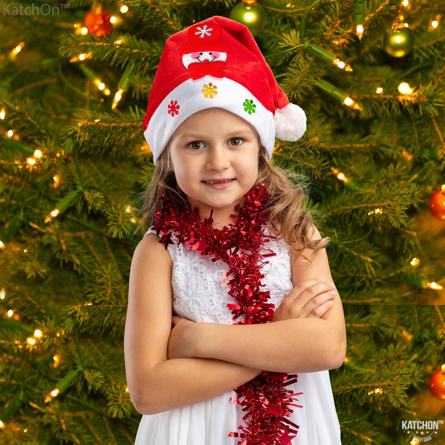 KatchOn Red Santa Hats for Kids - Pack of 2, 6.5x13 Inch | Christmas Party Favors and Decorations | Santa Claus Hats for Boys and Girls