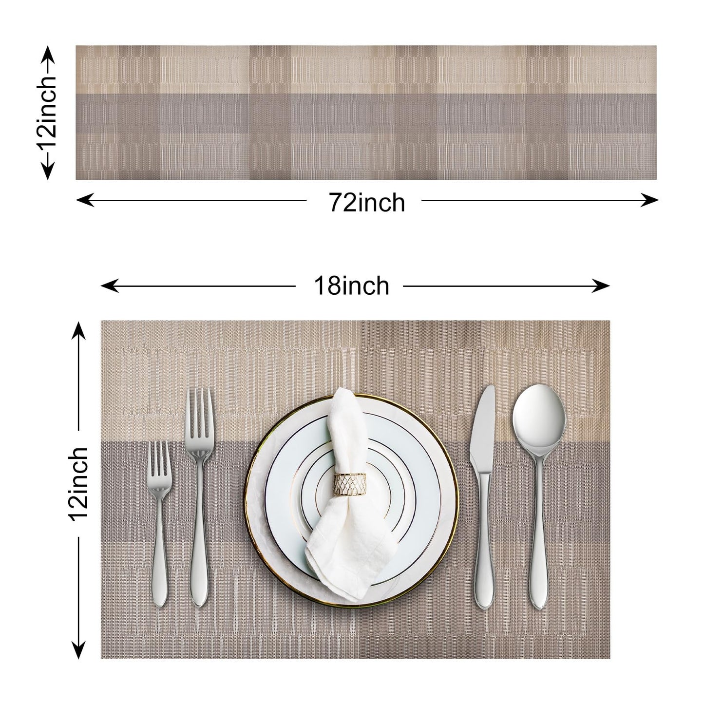 Aofmee Table Runner and Placemats Set of 6 Washable, Heat Resistant Place Mats with Table Runner, Woven Vinyl Table Placemats, Stain Resistant Kitchen Table Mats Sets, Easy to Clean, Gold, Set of 7