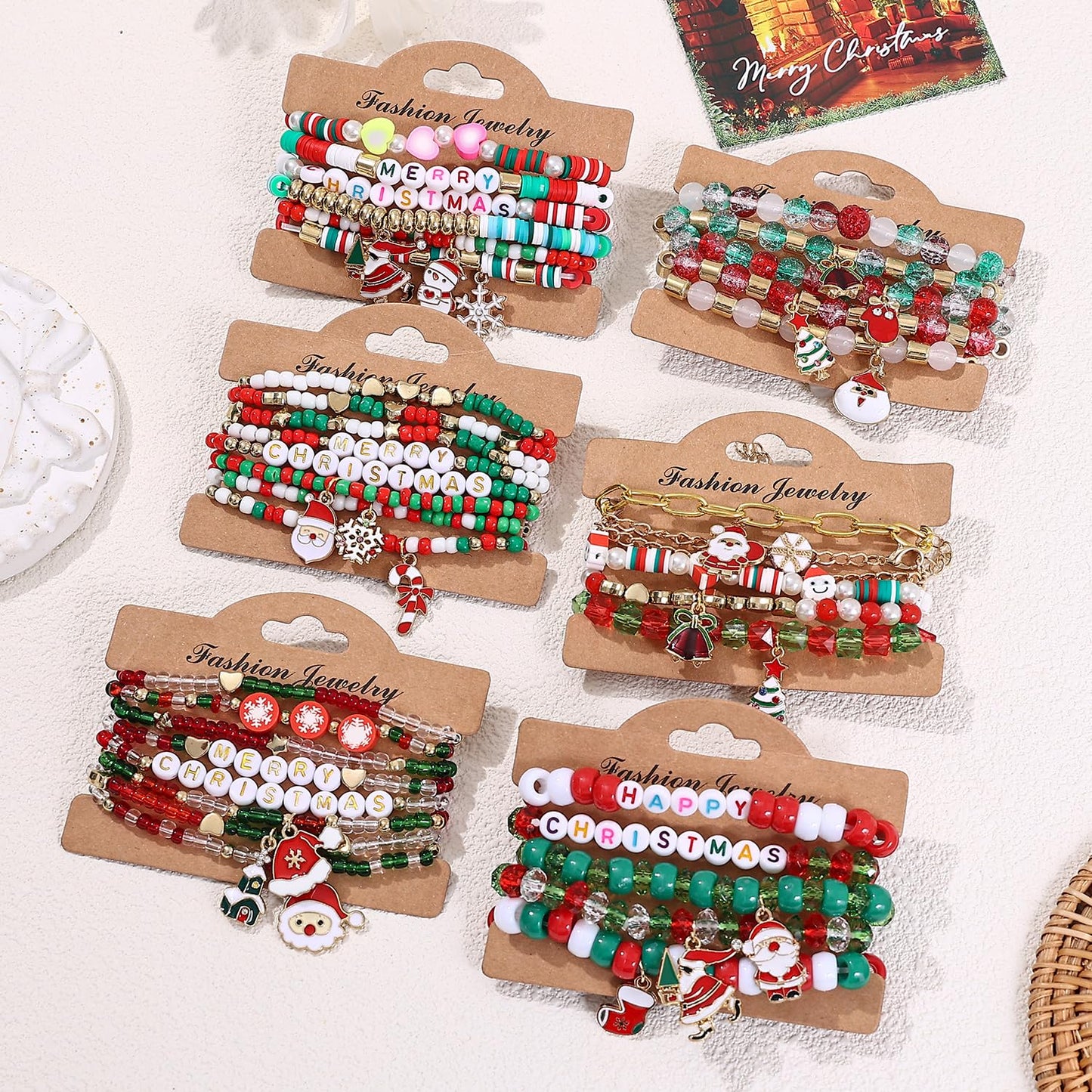 Cooluckday 36Pcs Christmas Bracelets Bulk Christmas Gifts for Women Christmas Friendship Bracelets Xmas Snowflake Snowman Bell Santa Claus Bracelets Stretch Bracelets as Party Gifts Bag Filler