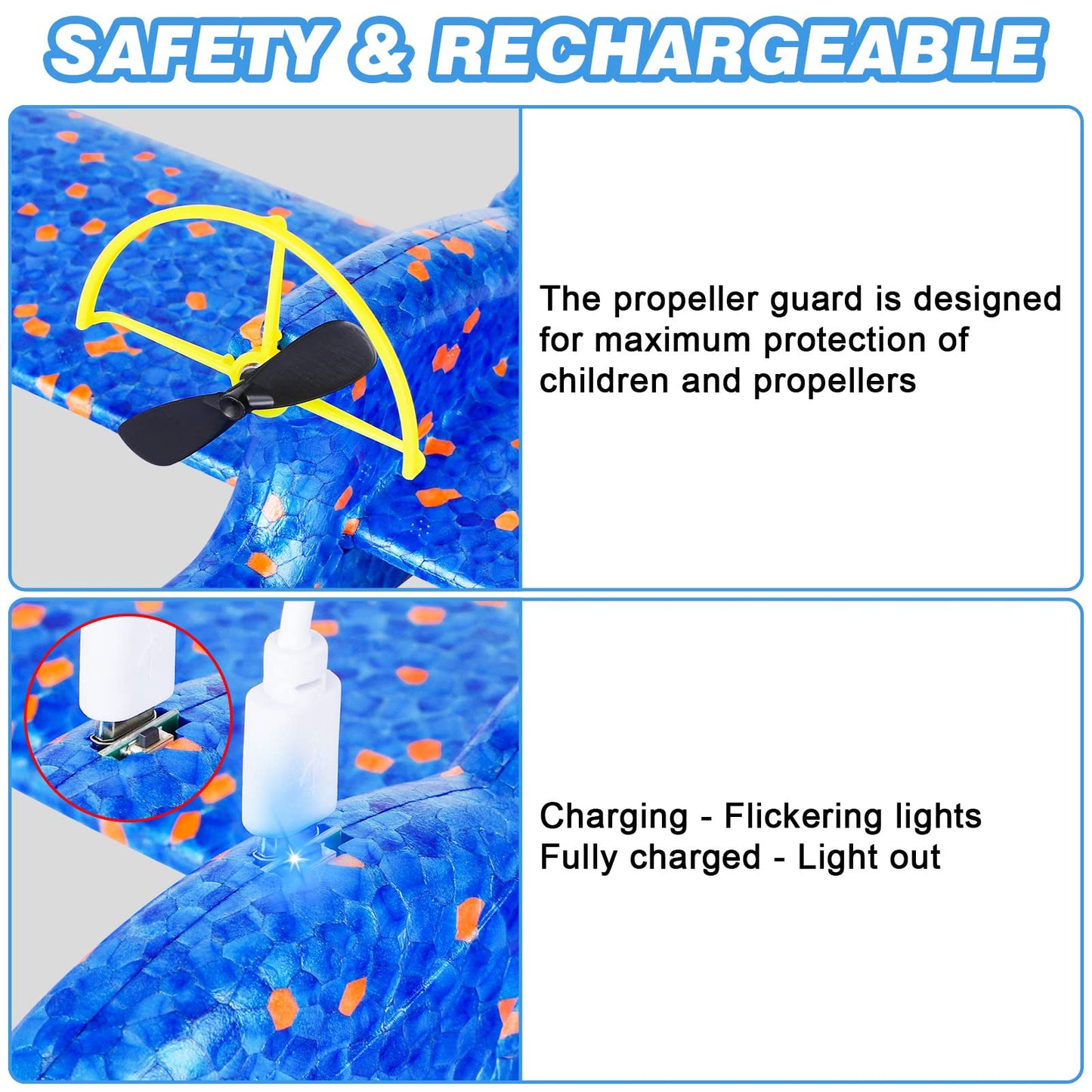 Fuwidvia Electric Foam Airplane Toy, 2 Pack LED 15/25s Plane Toy for Boys, Outdoor Flying Toy Birthday Gifts for Boys Girls 3-12 Years Old Kids Christmas Easter