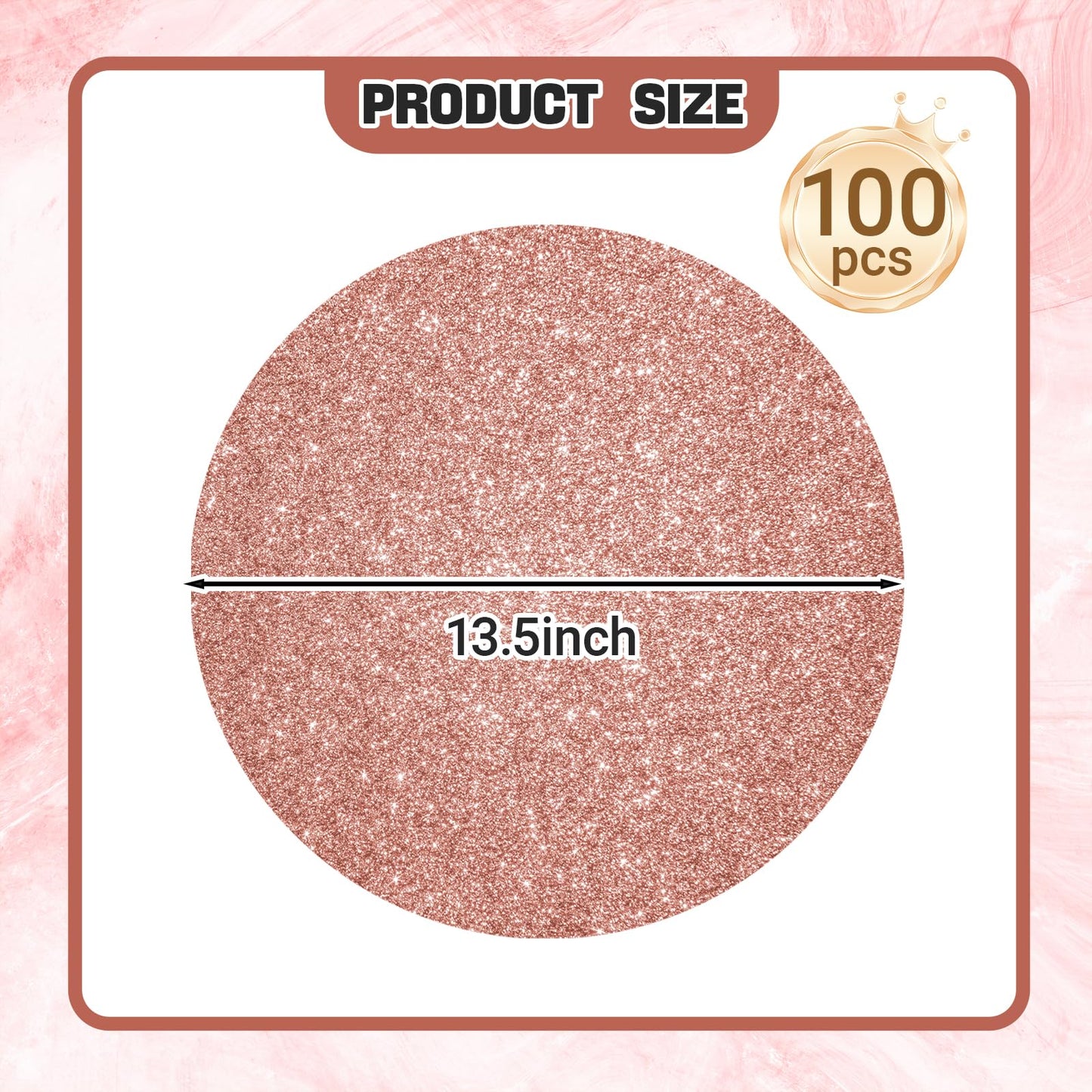 SMUAENSS 100 PCS Rose Gold Paper Placemats Disposable, 13.5" Round Disposable Table Mats, Rose Golden Shiny Table Mats for Birthday Wedding Holiday Party Home Dining Tableware